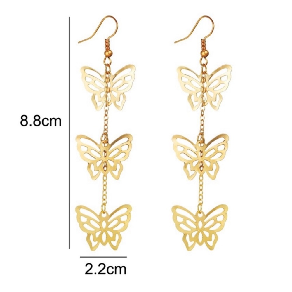 🌸3/$25 🆕 Hollow Butterfly Pendant Gold Dangle Drop Earrings - Picture 6 of 9